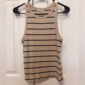 Z Supply Beige and Black Ribbed Knit Striped Tank Top